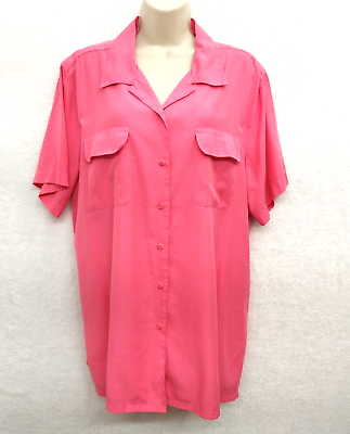 #ad Carolina Colurs Womens Short Sleeve Loose Button Down Top Shirt Blouse Pink 18W $24.00