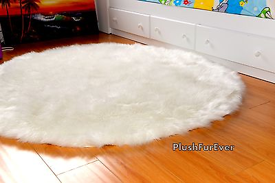 #ad NATURAL CUT ROUND Luxury faux fur round plush rugs modern shaggy fur MADE IN USA $140.00