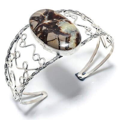 #ad Septarian Stone Gemstone Handmade 925 Sterling Silver Cuff Bracelet Adjustable $23.75