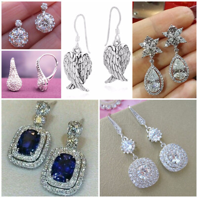#ad Charm Women Drop Earring 925 Silver Filled Jewelry Cubic Zircon Wedding Earring $3.47