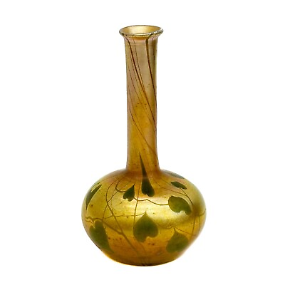 #ad LCT Tiffany Favrile Gold Glass Heart Leaf amp; Vine Bud Vase Alaska Yukon Expo 1909 $2700.00