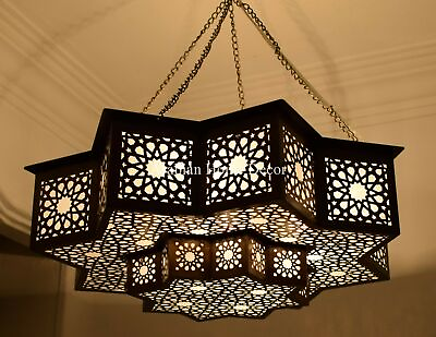 #ad Handcrafted Moroccan Antique Brass Finish Ceiling Light Fixture Lamp Chandelier $460.85