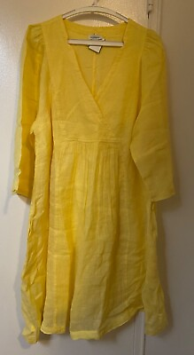 #ad Sundance Dress Womens Yellow 100% Linen Boho Peasant Beach Summer Lined Size XL $58.00