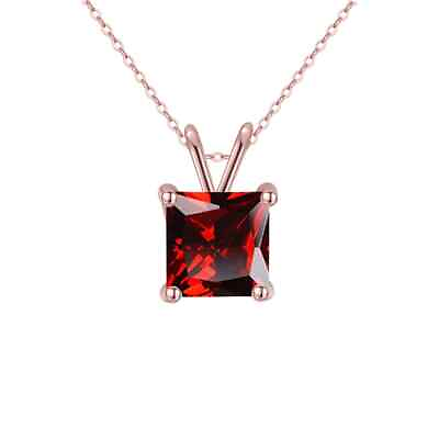 #ad 18K Rose Gold 2 Carat Created Garnet CZ Princess Stud Necklace Plated 18 Inch $10.99