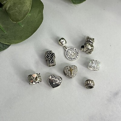 #ad IBB Sterling Silver Lot Of 8 Charms Bead Heart Cross Cat Nana Crystal Love $29.99