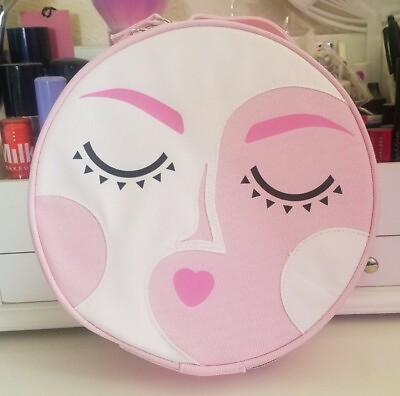 #ad BENEFIT Pink Round Beauty Face Makeup Bag * Brows Are A Girl#x27;s Best Friend 2021 $18.99