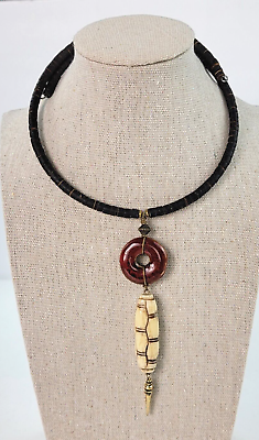 #ad Beaded Memory Wire Choker Bohemian Pendant Necklace 19quot; Brown Seed Bead $12.75