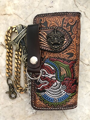 #ad Giant Carved Wallet Hendmade Cowboy Wallet Mens Bifold Wallet Chain Gift 140 $59.99