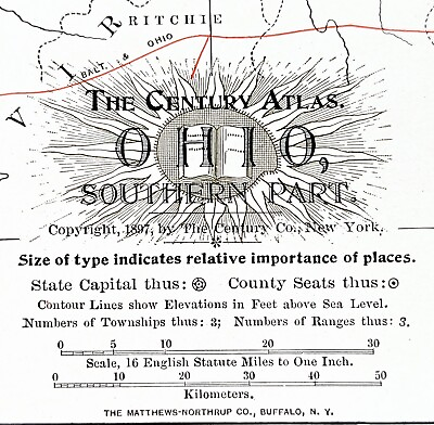 #ad 1897 Southern OHIO Map ORIGINAL Cincinnati Cleveland Columbus Dayton RAILROADS $53.00
