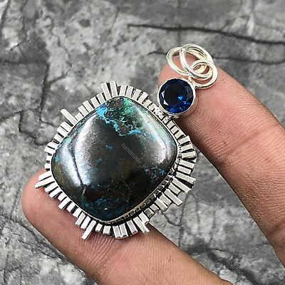 #ad Natural Azurite Gemstone Pendant blue 925 Sterling Silver Indian Jewelry $15.14