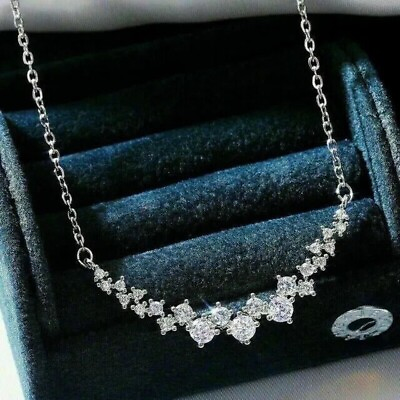#ad 2Ct Round Cut Lab Created Diamond Women#x27;s Wedding Necklace 14K White Gold Finish $87.99