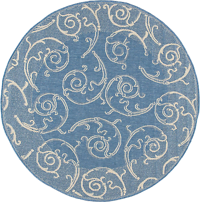 #ad Courtyard Collection 6#x27;7quot; round Blue Natural CY2665 Scroll Indoor Outdoor ... $94.99