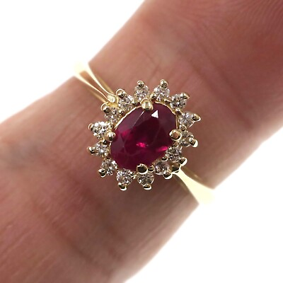 #ad Fabulous 14k Solid Yellow Gold 1 2ct Natural Ruby amp; Diamond HALO Ring Size 6.25 $516.75