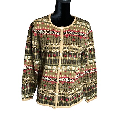 #ad Rebecca Malone Sweater Womens Petite Medium Knit Button Front Cardigan Wool Blen $42.00