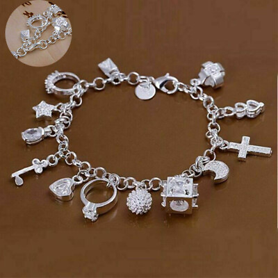 #ad Jewelry Bracelet Charms Solid Sterling 13 Silver Women Crystal Wholesale $6.83