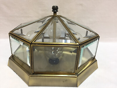 #ad Ceiling Fixture Polished Brushed Brass 4 Bulb Beveled Glass 8 Sided Flush Mount $44.99