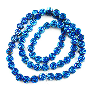 #ad 6x4mm Carved Blue Hematite Gemstone Flower Pendant Loose Bead 15.5 inch Y 355 $10.99