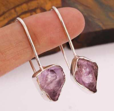 #ad Rough Amethyst 925 Silver Plated Handmade Earrings of 1.3quot; $3.59