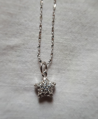 #ad 925 Sterling Silver Star Pendant Necklace Dainty Pave $39.00