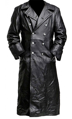 #ad Mens German Classic WW2 Military Officer Cosplay Black Real Leather Trench Coat $134.98