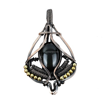 #ad Black Obsidian Gemstone Jewelry Copper Gift For Mum Wire Wrapped Pendant 3.46quot; $27.60