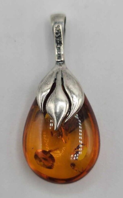 #ad 925 Sterling Silver Pendant with Baltic Amber. Hallmark. $75.00