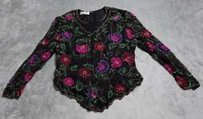 #ad Laurence Kazar Tops Women#x27;s Size 2XL Multicolor Floral Embellished Long Sleeve $21.77