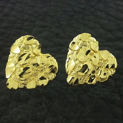 #ad Unisex Nugget Heart Earring Hip Hop Iced 14K Gold plated Stud Fashion Earrings $11.99