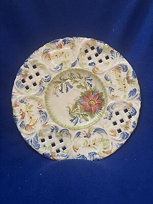 #ad Vintage Italian Hand Painted Ceramic Plate Marked Italy 466 On Back $14.85