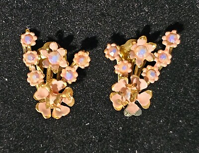 #ad Vintage Austria Goldtone Pink Enamel amp; Pink AB Crystal Clip On Earrings $10.00