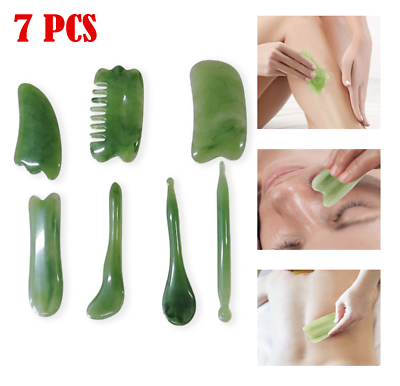 #ad 7PCS Gua Sha Natural Resin Stone Shape Facial Body Massage Board Tool Set $10.25