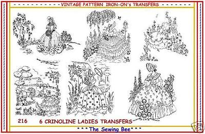 #ad 216 6 Crinoline Lady Ladies Embroidery IRON ON Transfers Patterns $8.99