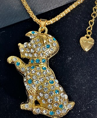 #ad BETSEY JOHNSON JEWELRY GOLD MULTI COLOR CRYSTAL DOG GOLD CHAIN LOBSTER CLAW $28.95