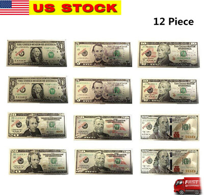 #ad 12 Pcs Dollar Bill Money Fridge Magnet Patriotic Souvenir Office Board Silver $13.99