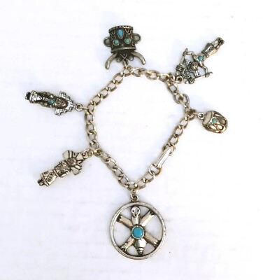 #ad Sancrest Kachina Charm Bracelet 6 Southwestern Charms Vintage Silver Tone 7quot; $27.92