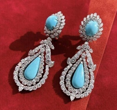 #ad 4.50Ct Pear Cut Simulated Turquoise Drop amp; Dangle Earrings 14k White Gold Plated $259.99