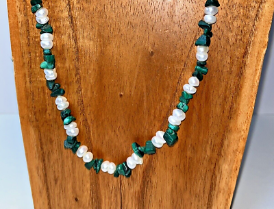 #ad Vtg Handmade Blue Green Turquoise Freshwater Pearl Chunky Beaded 18quot; Necklace $17.95