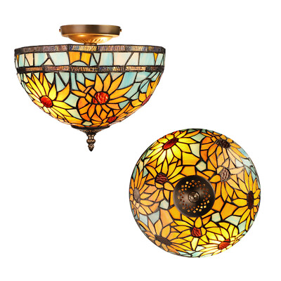 #ad #ad Tiffany Flush Mount Chandelier Stained Glass Mission Ceiling Light Home Decor $129.00