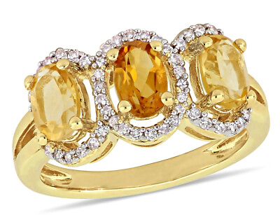 #ad 1.35 Carat ctw Citrine Ring with Diamonds 1 5 Carat ctw Yellow Silver $199.00