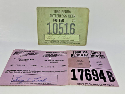 #ad 1980 Pennsylvania Adult Resident Hunting License and anterless deer tag permit $10.04