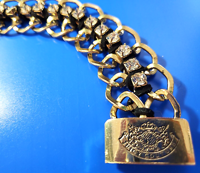 #ad Vintage RARE Massive Gold Tone Black Leather Magnetic Juicy Couture Bracelet $67.99