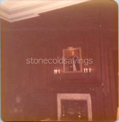 #ad Vintage Found Photo 1970s Castle House Lobby Royal Painting Above Fireplace $5.99