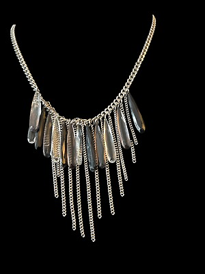 #ad Silver Fringe Dangle Collar Necklace 21 in $8.50