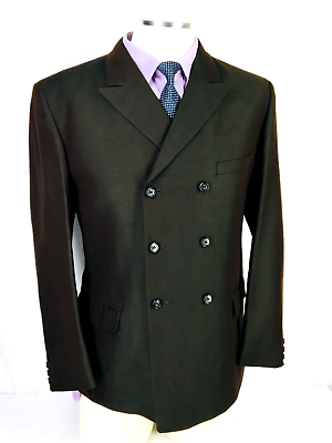 #ad 40S* Alexandre England Mens Vintage Double Breasted Wool Blazer Jacket Olivine $79.95