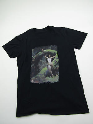 #ad Frank Frazetta Art T Shirt Unisex Medium? Gothic Cat Girl Dark Forest Black Tee $13.49