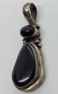 #ad Vintage Deco Modernist Black Onyx Gemstone with Sterling Silver 925 Pendant $49.99