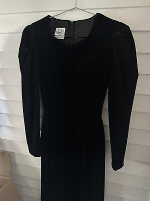 #ad LAURA ASHLEY Vintage gothic Velvet Long Sleeve Dress romantic 80s puff sleeve 6 $89.00