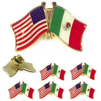 #ad 6 Pc Mexico USA Crossed Friendship Flag Lapel Pin Support Patriotic Enamel Badge $14.88
