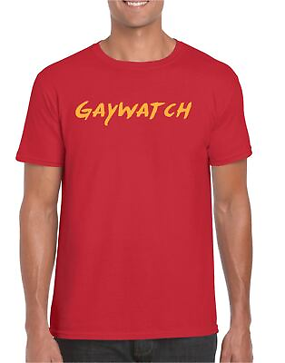 #ad Gaywatch Mens T shirt Gay Pride Red Top Sizes Small to 5 XL Gay Watch GBP 9.99
