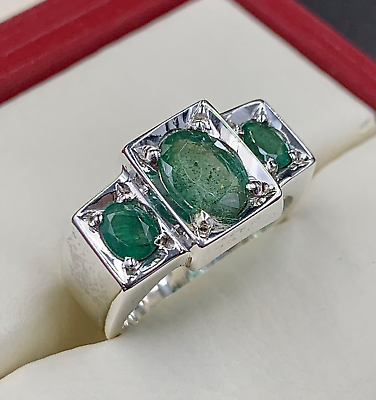 #ad Rich Green Emerald Ring Sterling Silver 925 Mens Emerald Ring Natural Emerald $299.00